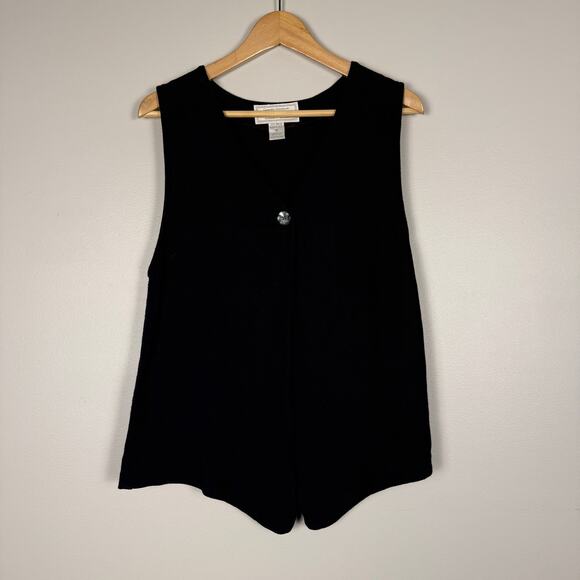 Vintage 90s Express Black Knit Sweater Vest Womens Medium Sleeveless Cardigan - Picture 1 of 4